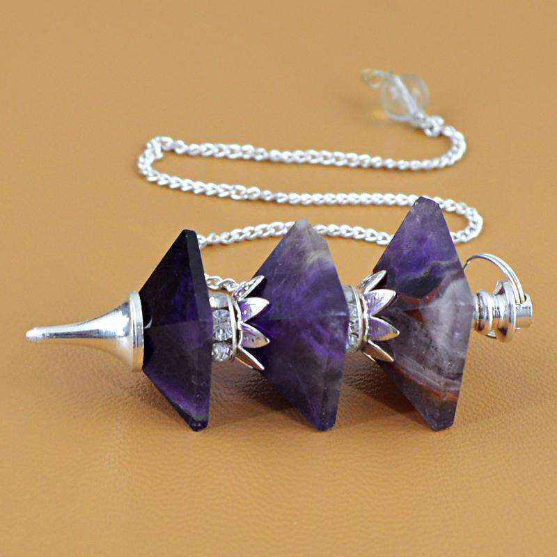 gemsmore:Natural Purple Amethyst Crystal Healing Pyramid Pendulum