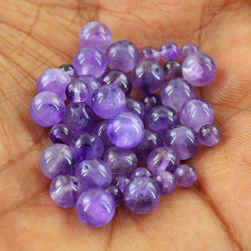 gemsmore:Natural Purple Amethyst Drilled Beads Lot - Round Shape