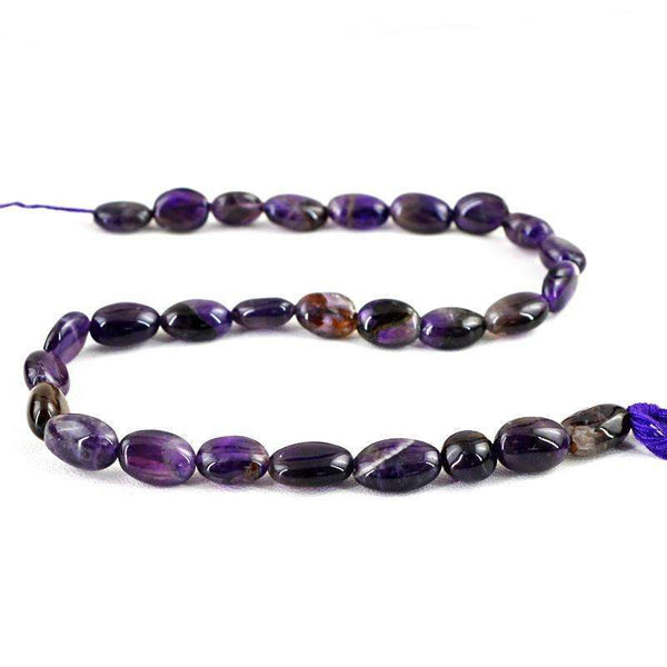 gemsmore:Natural Purple Amethyst Drilled Beads Strand - Oval Shape