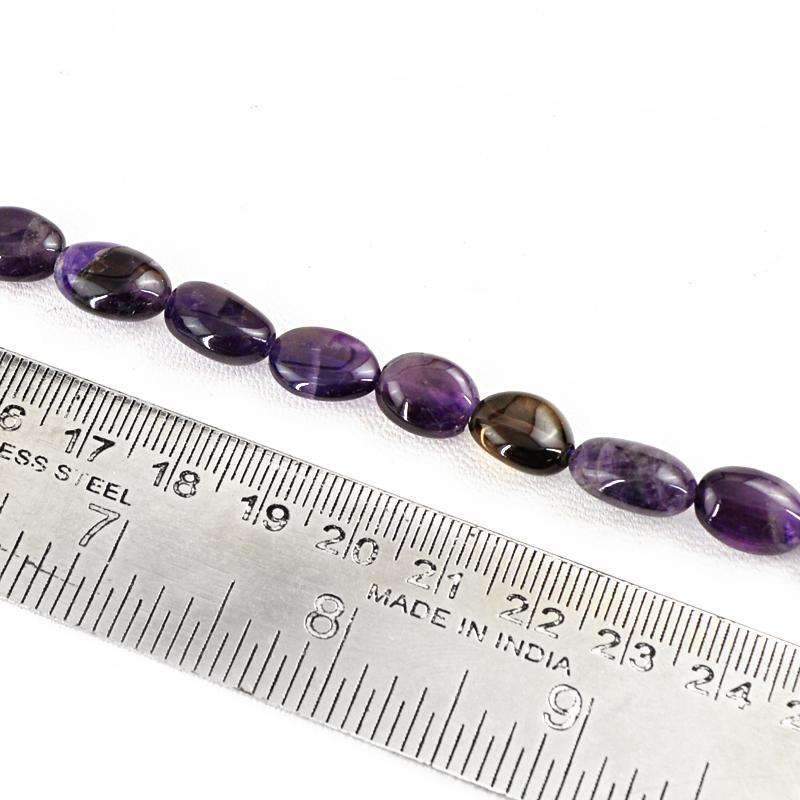gemsmore:Natural Purple Amethyst Drilled Beads Strand - Oval Shape