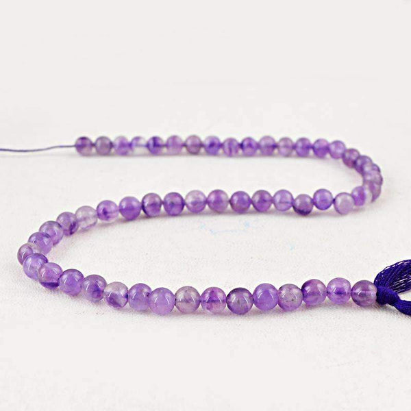gemsmore:Natural Purple Amethyst Drilled Beads Strand Round Shape