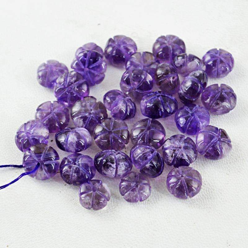 gemsmore:Natural Purple Amethyst Drilled Flower Carved Beads Lot