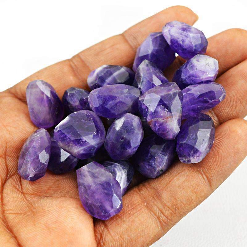 gemsmore:Natural Purple Amethyst Faceted Beads Lot - Drilled