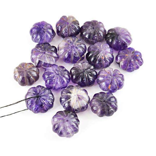 gemsmore:Natural Purple Amethyst Flower Carved Drilled Beads Lot