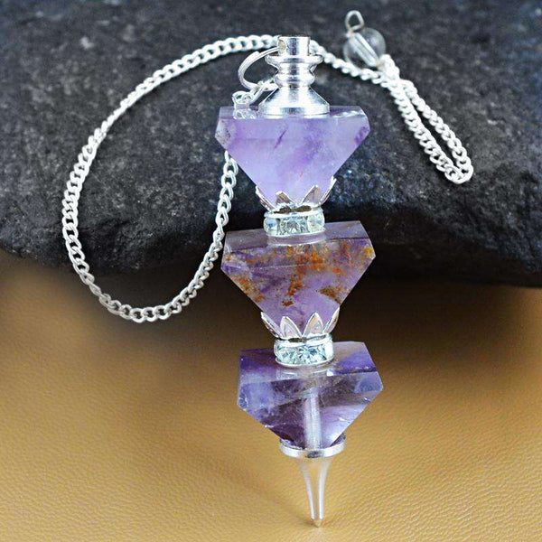 gemsmore:Natural Purple Amethyst Gemstone Healing Pendulum