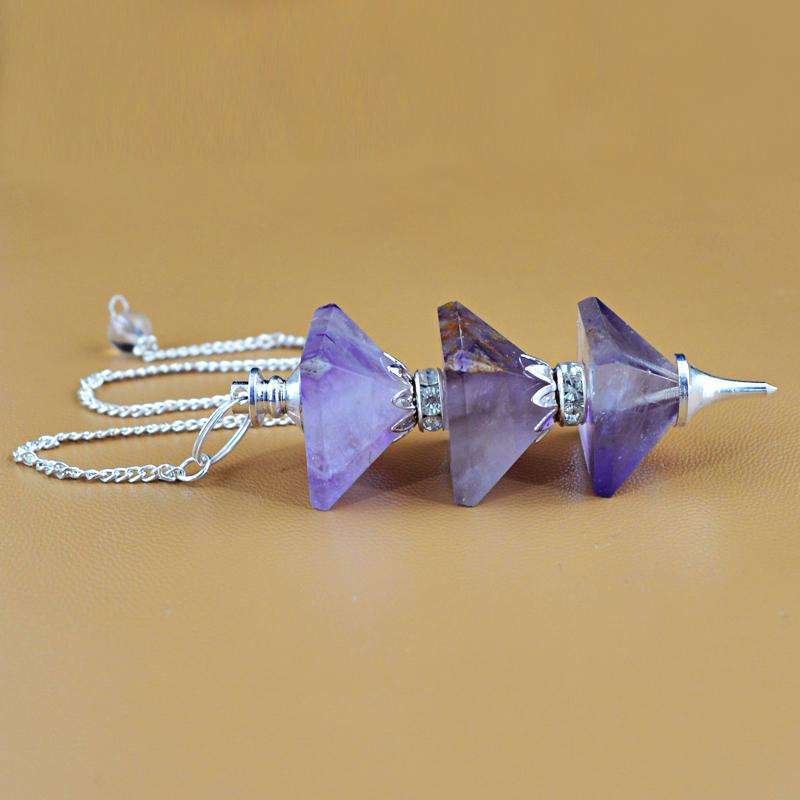 gemsmore:Natural Purple Amethyst Gemstone Healing Pendulum