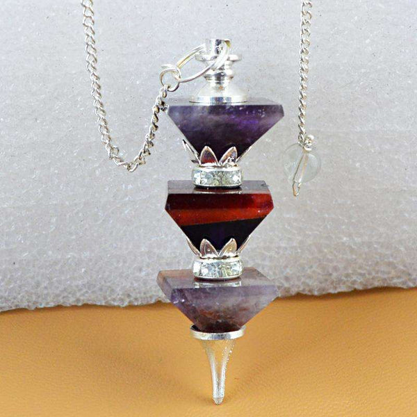 gemsmore:Natural Purple Amethyst Gemstone Healing Point Pyramid Pendulum