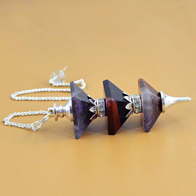 gemsmore:Natural Purple Amethyst Gemstone Healing Point Pyramid Pendulum