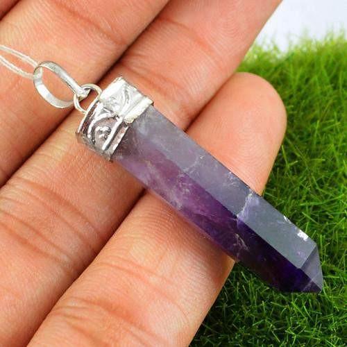 gemsmore:Natural Purple Amethyst Healing Point Pendant