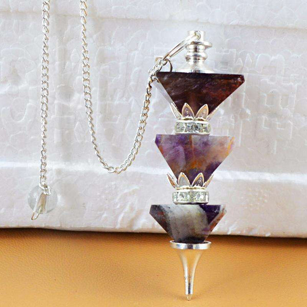 gemsmore:Natural Purple Amethyst Healing Point Pyramid Pendulum