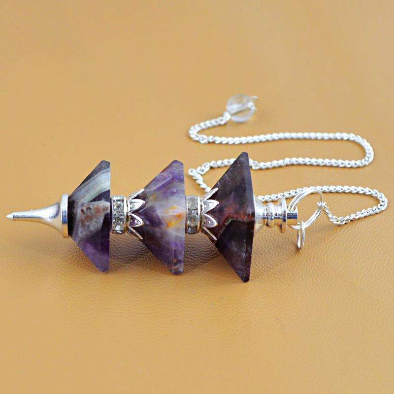 gemsmore:Natural Purple Amethyst Healing Point Pyramid Pendulum