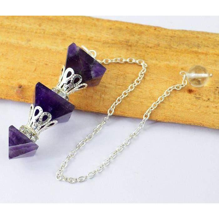 gemsmore:Natural Purple Amethyst Healing Pyramid Pendulum