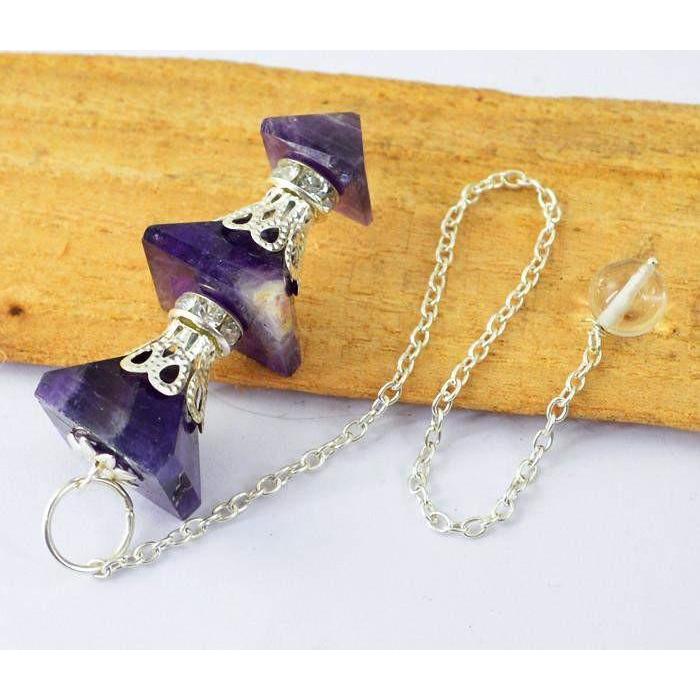 gemsmore:Natural Purple Amethyst Healing Pyramid Pendulum