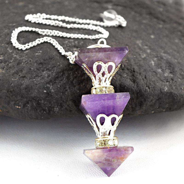 gemsmore:Natural Purple Amethyst Healing Pyramid Pendulum