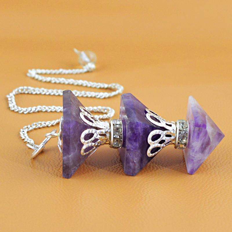 gemsmore:Natural Purple Amethyst Healing Pyramid Pendulum
