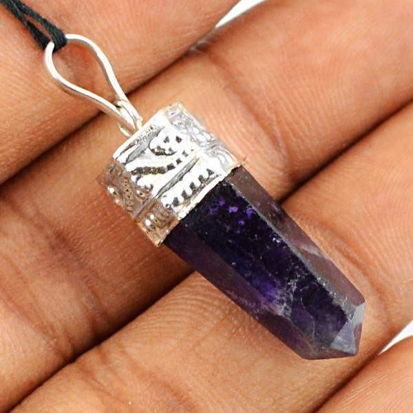 gemsmore:Natural Purple Amethyst Meditation Healing Point Pendant