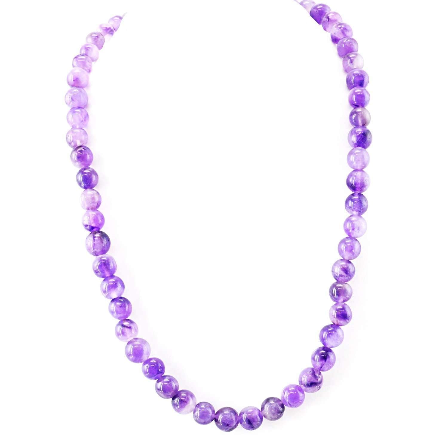 gemsmore:Natural Purple Amethyst Necklace 20 Inches Long Round Shape Beads