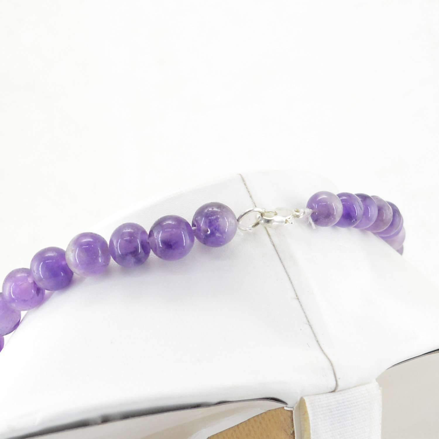 gemsmore:Natural Purple Amethyst Necklace 20 Inches Long Round Shape Beads