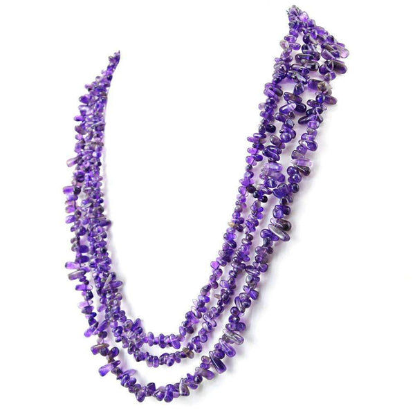 gemsmore:Natural Purple Amethyst Necklace 3 Line Tear Drop Beads