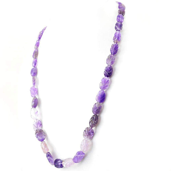 gemsmore:Natural Purple Amethyst Necklace Oval Shape Carved Beads