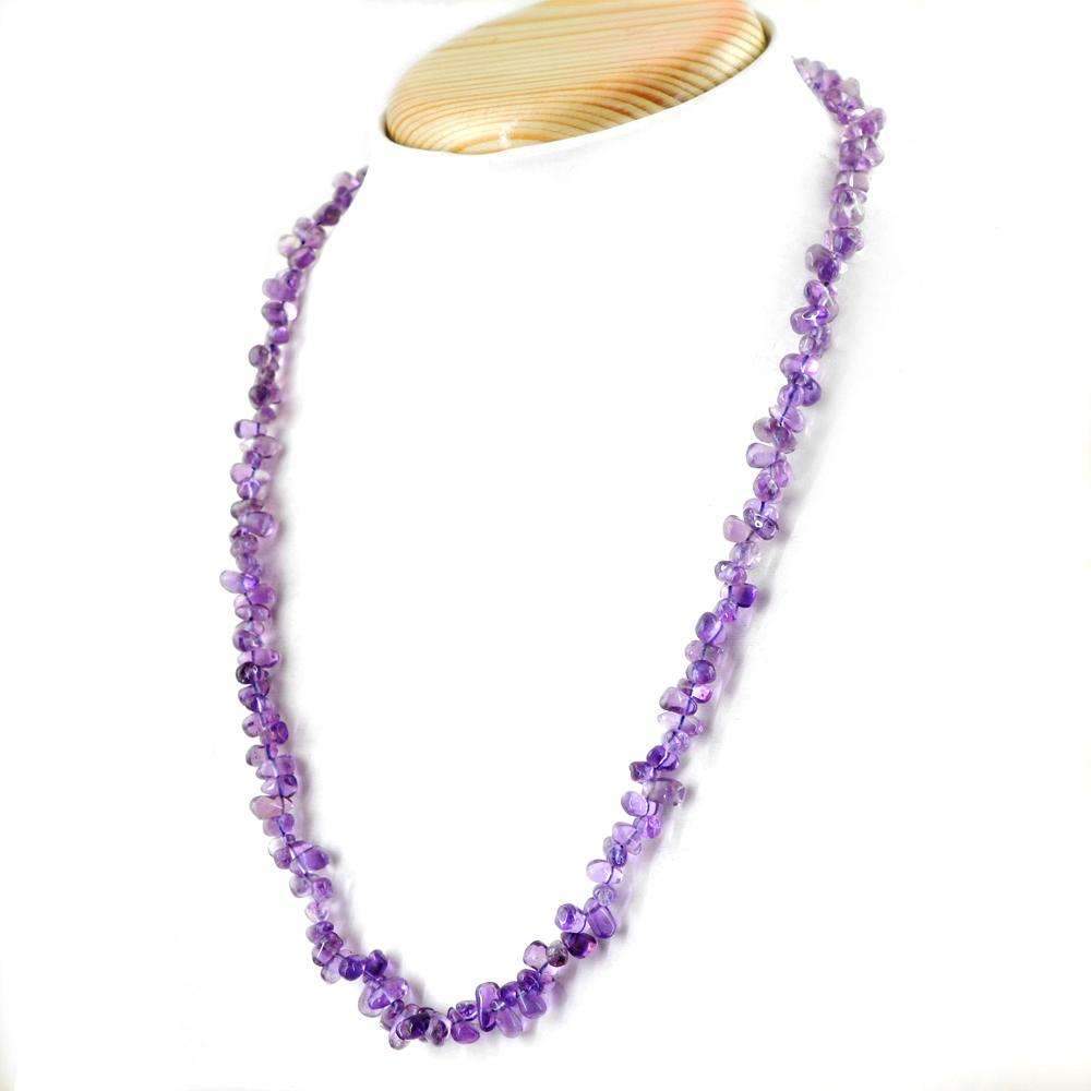 gemsmore:Natural Purple Amethyst Necklace Pear Shape Beads
