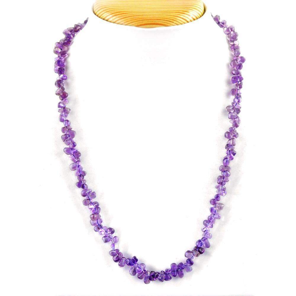 gemsmore:Natural Purple Amethyst Necklace Pear Shape Beads