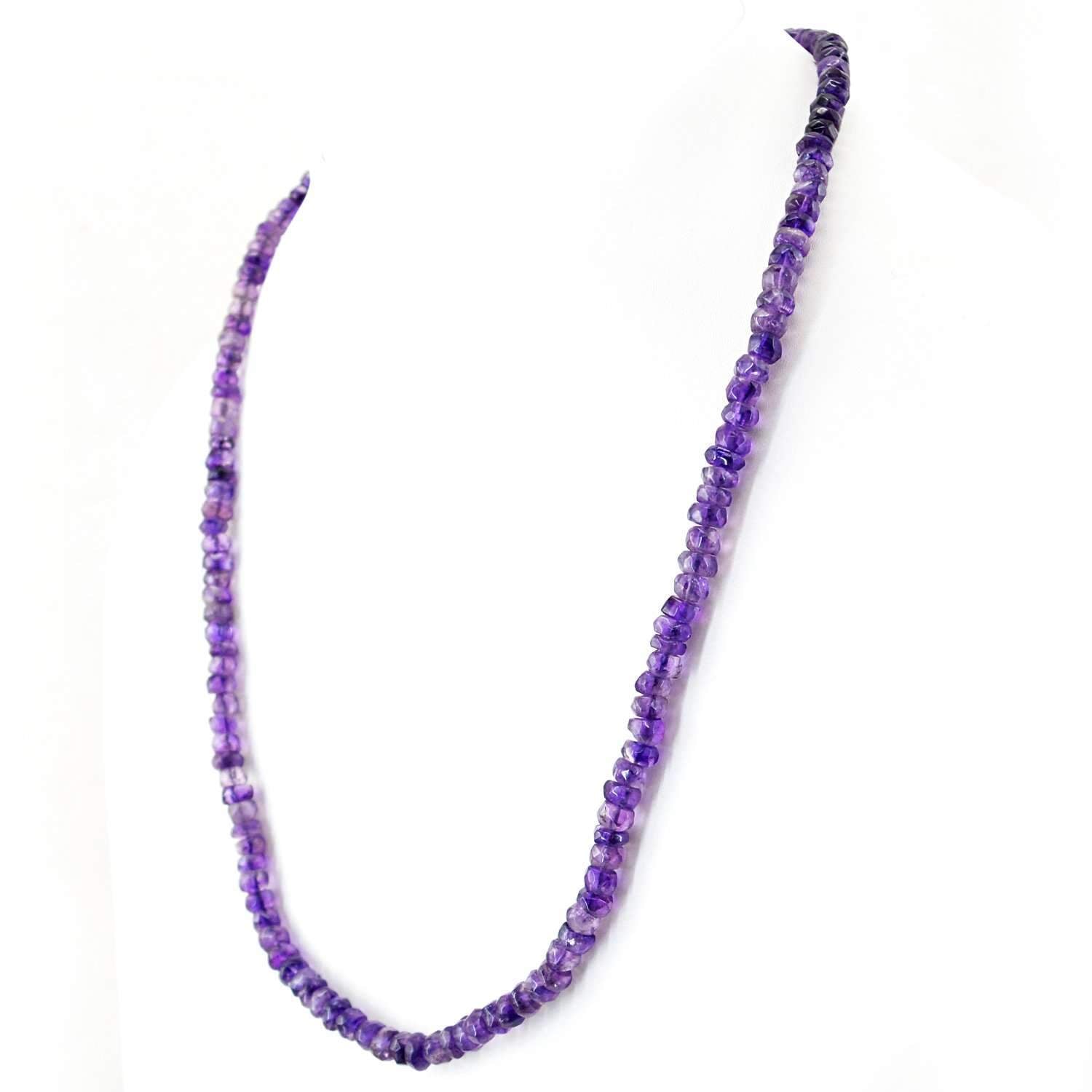 gemsmore:Natural Purple Amethyst Necklace Round Cut Beads