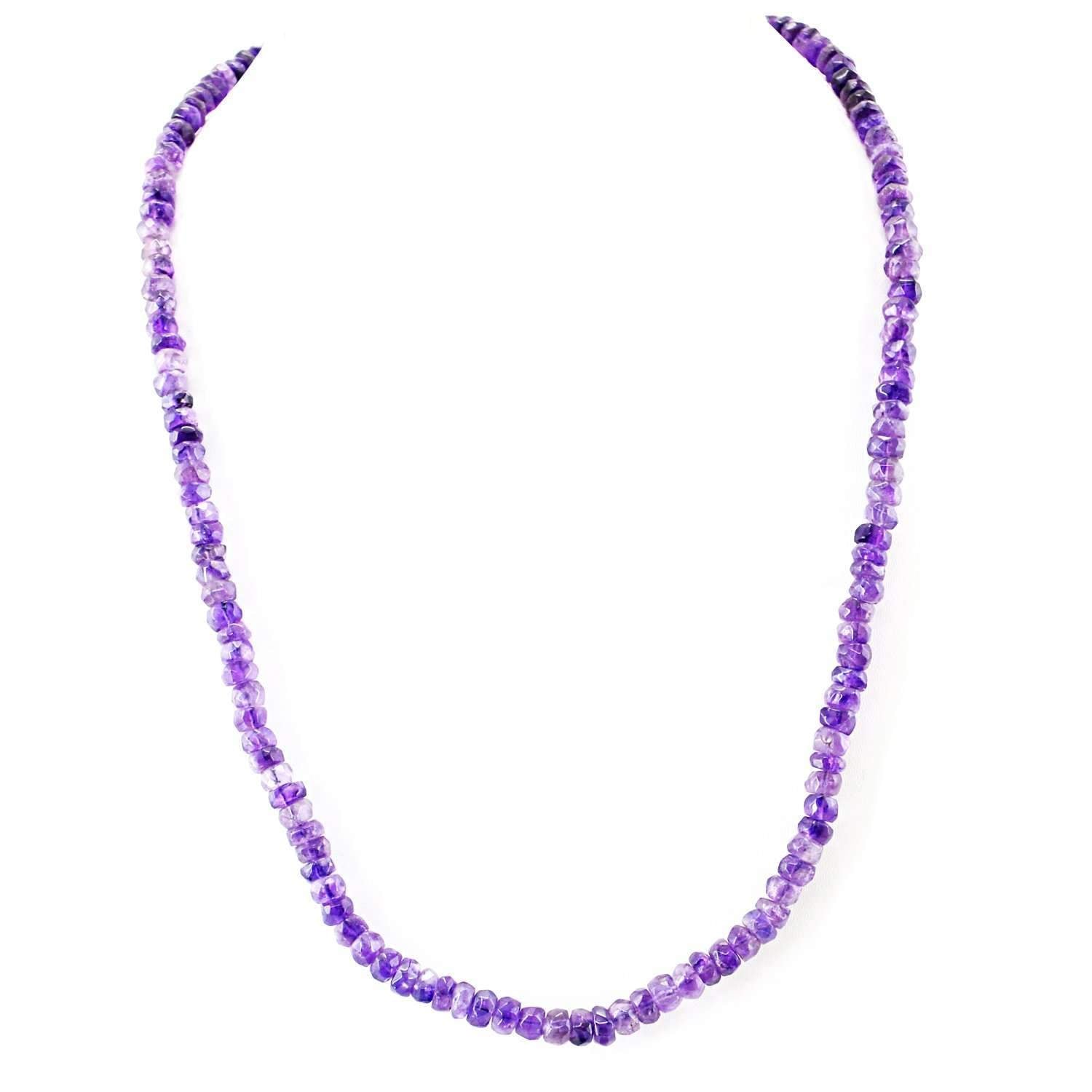 gemsmore:Natural Purple Amethyst Necklace Round Cut Beads