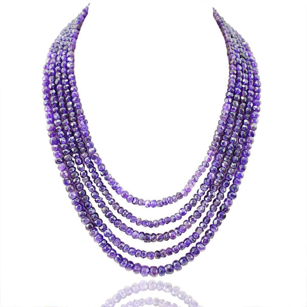 gemsmore:Natural Purple Amethyst Necklace Round Shape Beads