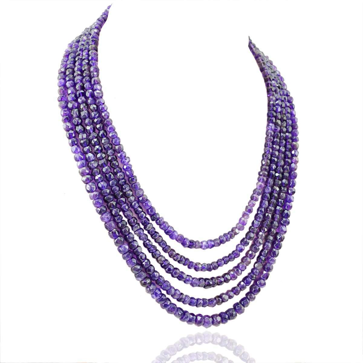 gemsmore:Natural Purple Amethyst Necklace Round Shape Beads