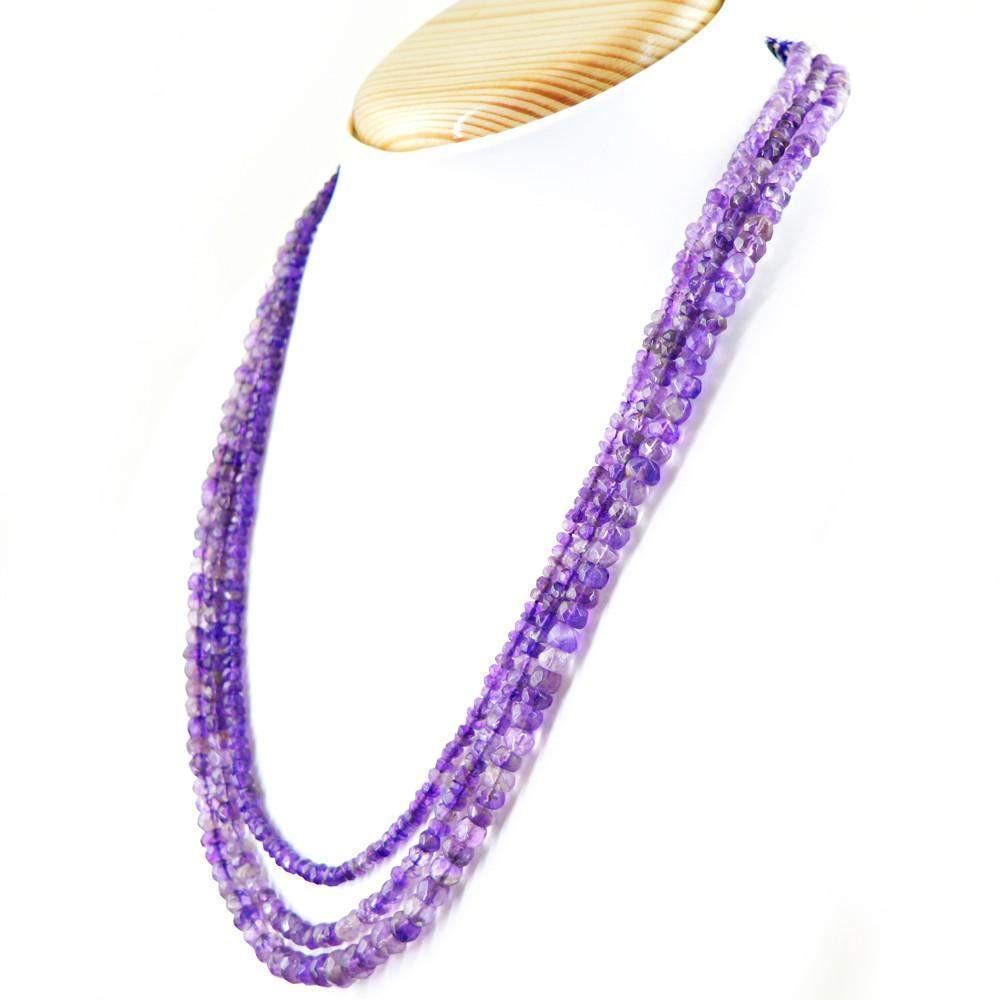 gemsmore:Natural Purple Amethyst Necklace Round Shape Faceted Beads