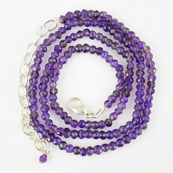 gemsmore:Natural Purple Amethyst Necklace Round Shape Faceted Beads