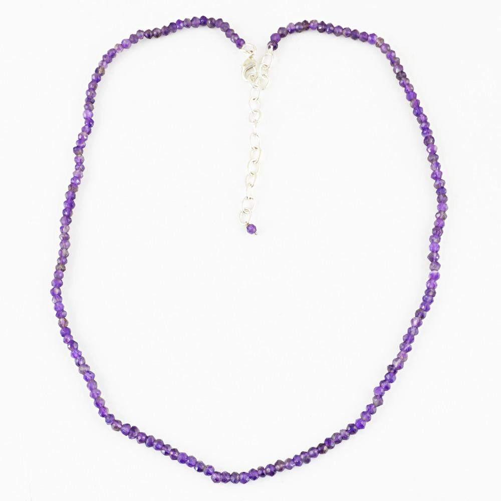 gemsmore:Natural Purple Amethyst Necklace Round Shape Faceted Beads
