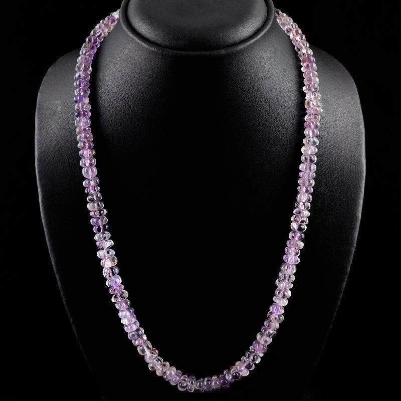 gemsmore:Natural Purple Amethyst Necklace Round Shape Flower Carved Beads