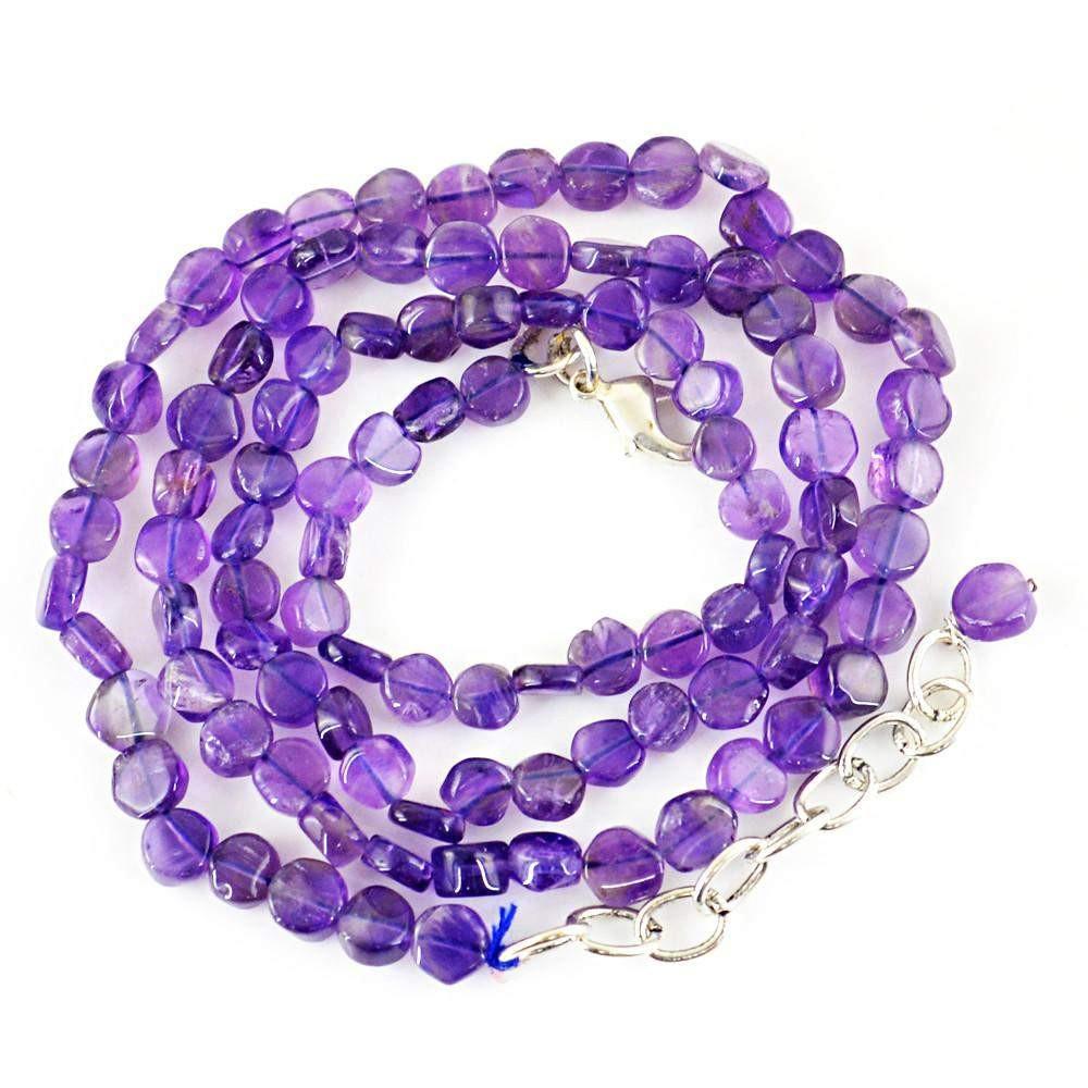 gemsmore:Natural Purple Amethyst Necklace Round Shape Untreated Beads