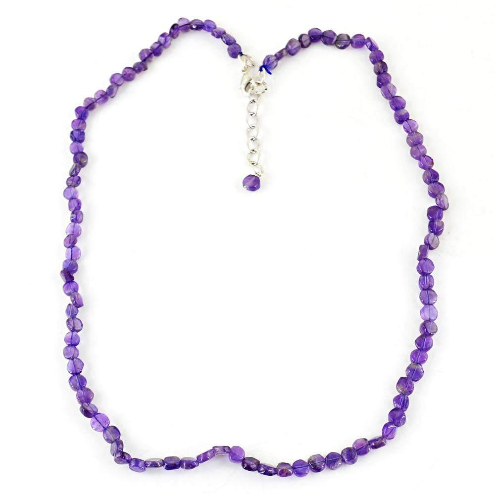 gemsmore:Natural Purple Amethyst Necklace Round Shape Untreated Beads