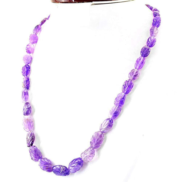gemsmore:Natural Purple Amethyst Necklace Single Strand Carved Beads
