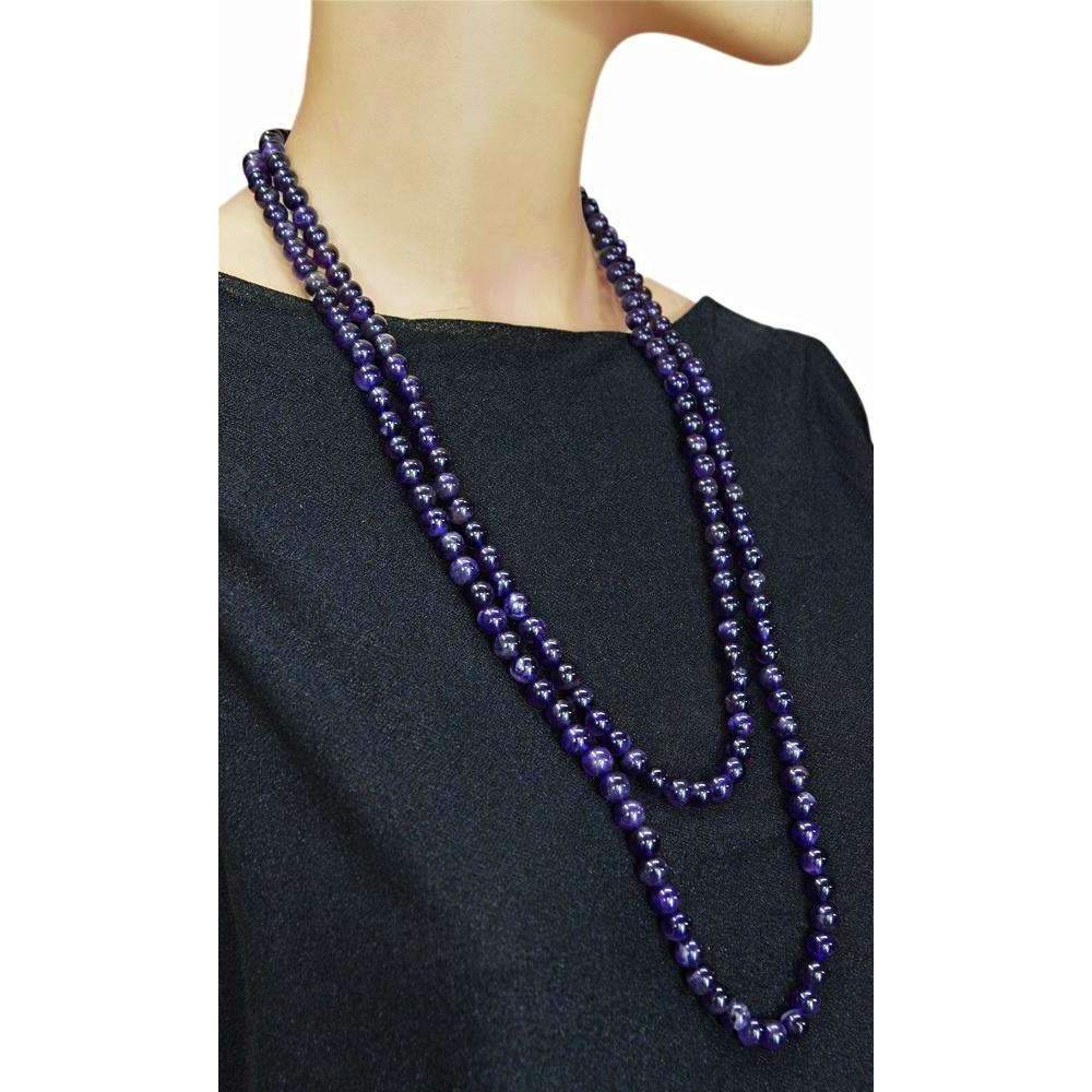 gemsmore:Natural Purple Amethyst Necklace Single Strand Round Shape Beads