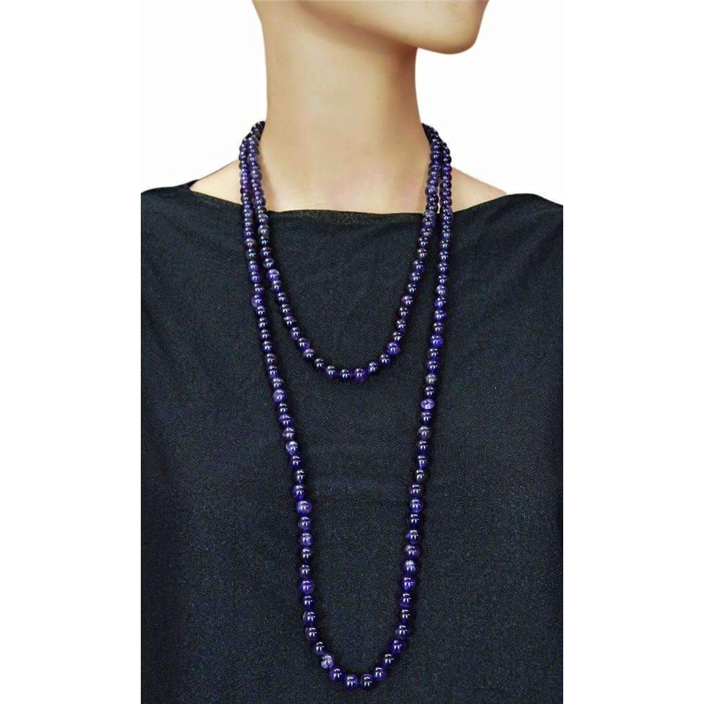 gemsmore:Natural Purple Amethyst Necklace Single Strand Round Shape Beads