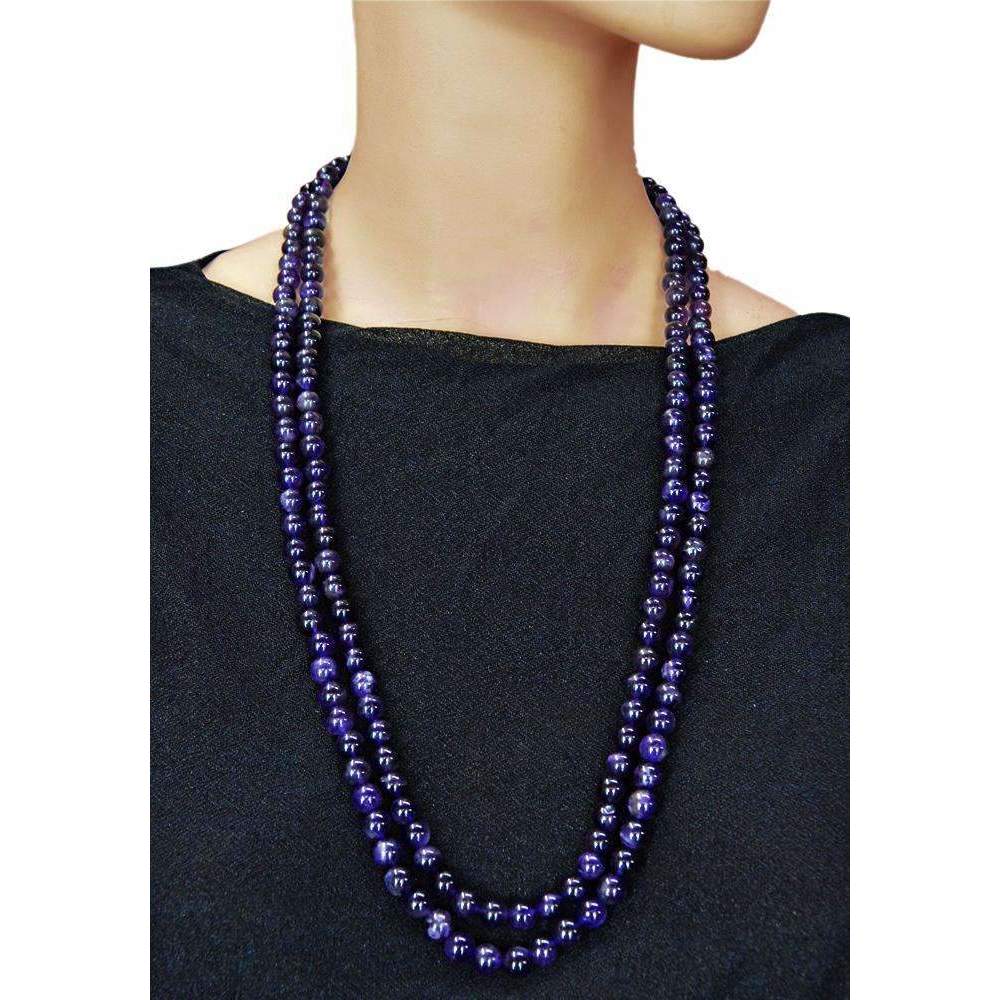 gemsmore:Natural Purple Amethyst Necklace Single Strand Round Shape Beads