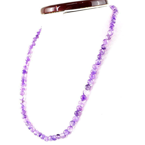 gemsmore:Natural Purple Amethyst Necklace Single Strand Round Shape Beads