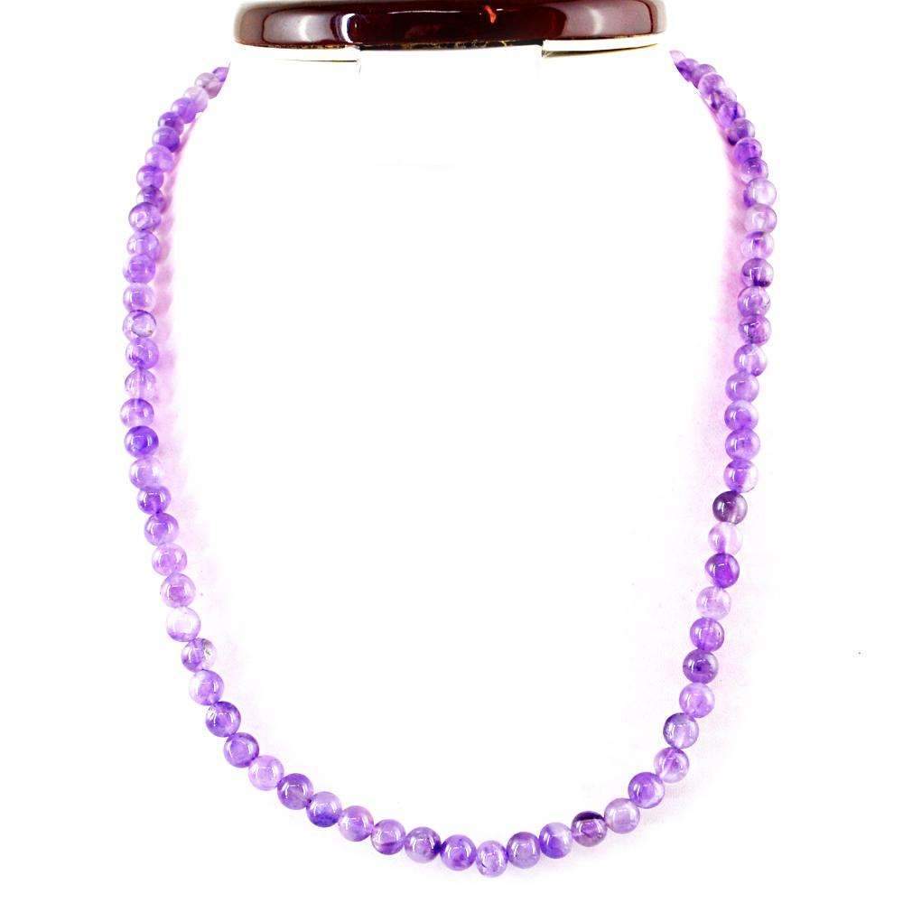 gemsmore:Natural Purple Amethyst Necklace Single Strand Round Shape Beads