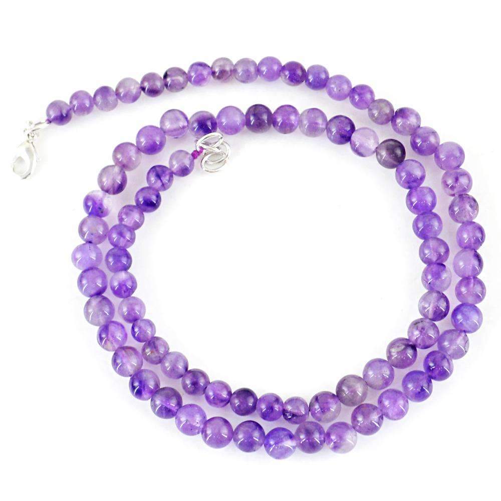gemsmore:Natural Purple Amethyst Necklace Single Strand Round Shape Beads