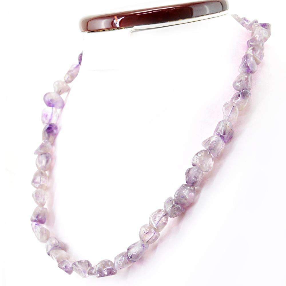 gemsmore:Natural Purple Amethyst Necklace Single Strand Untreated Beads