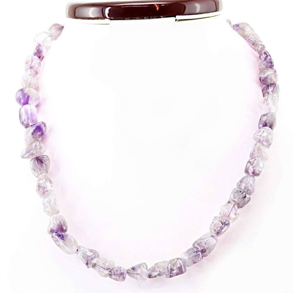 gemsmore:Natural Purple Amethyst Necklace Single Strand Untreated Beads