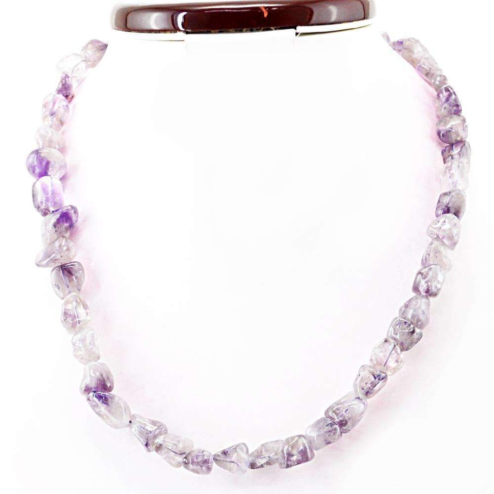 gemsmore:Natural Purple Amethyst Necklace Single Strand Untreated Beads