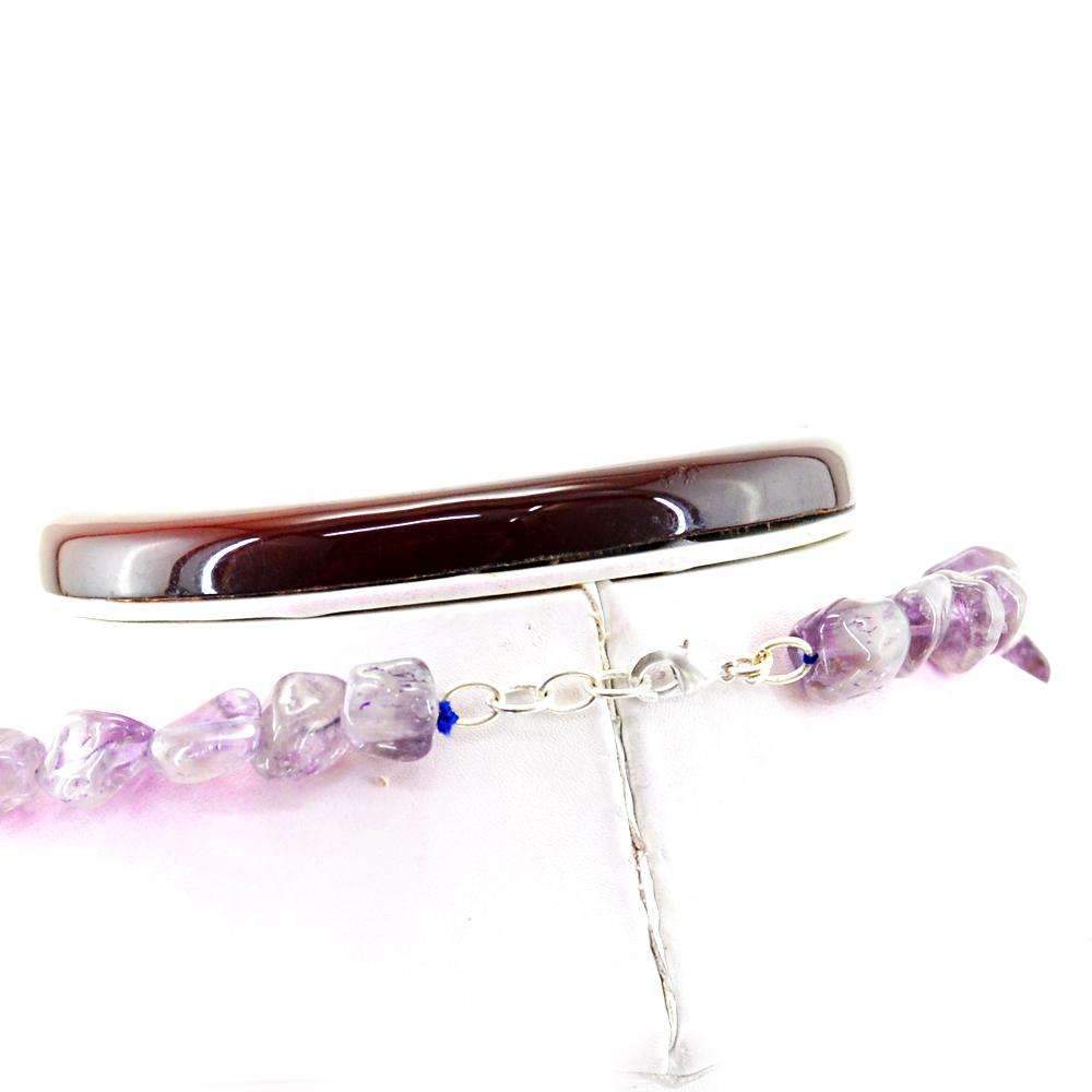 gemsmore:Natural Purple Amethyst Necklace Single Strand Untreated Beads