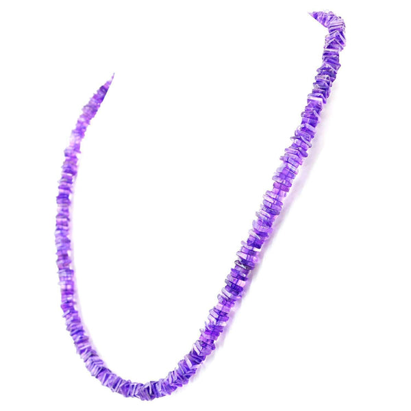 gemsmore:Natural Purple Amethyst Necklace Single Strand Untreated Beads