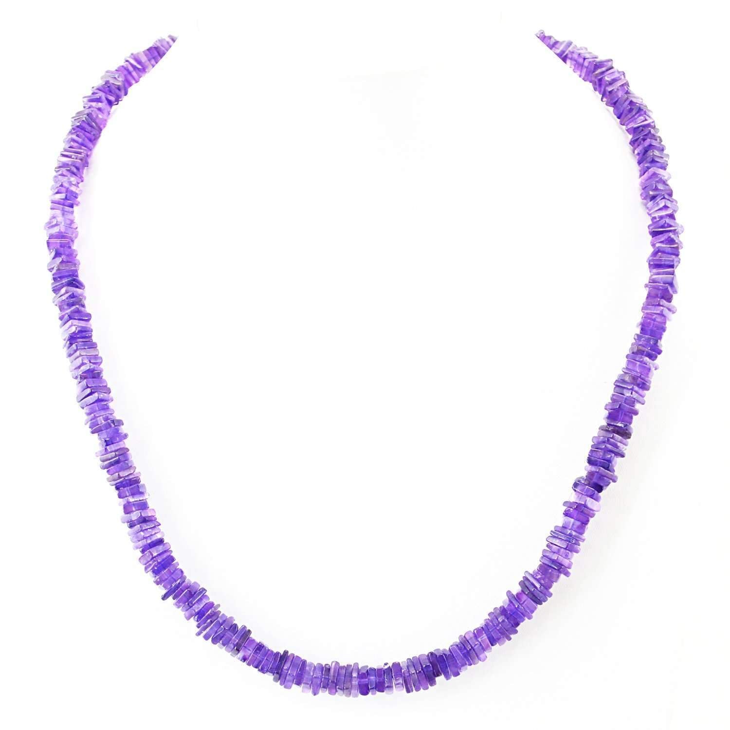 gemsmore:Natural Purple Amethyst Necklace Single Strand Untreated Beads