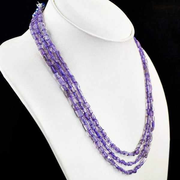 gemsmore:Natural Purple Amethyst Necklace Untreated Beads - 3 Strand